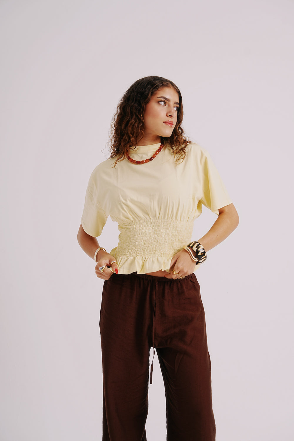 Mock neck top with chain belt | Pullover | Donna Karan