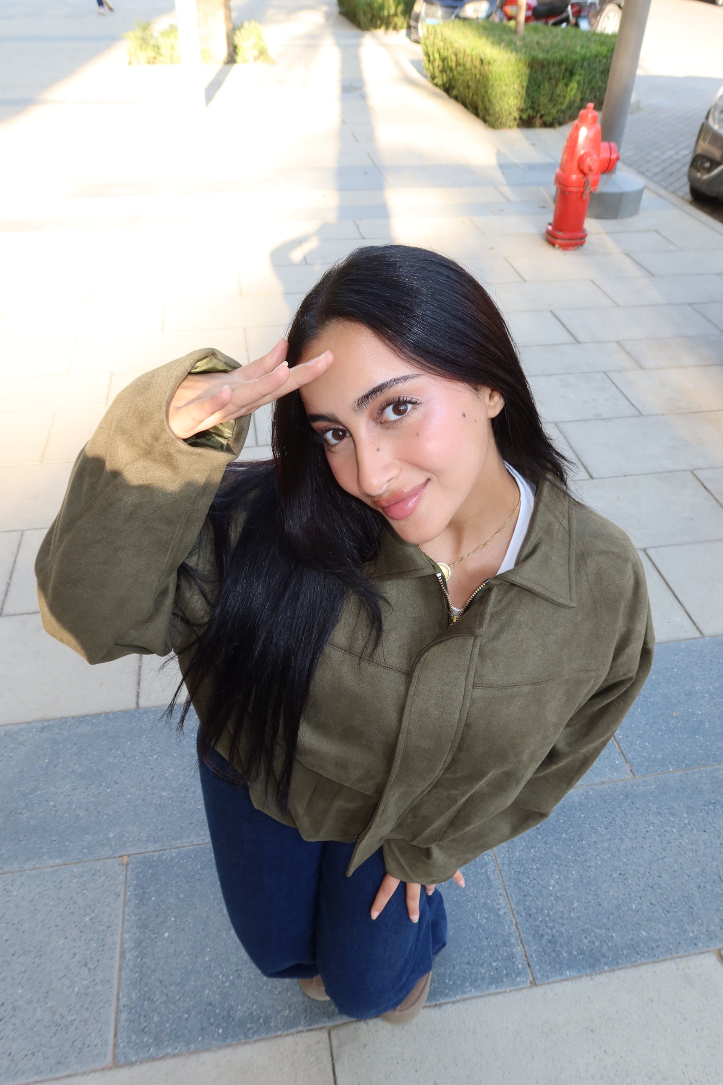 The olive suede jacket